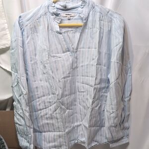 Madewell Ruffled Popover  Sky Blue Striped Top Size Medium NWT
